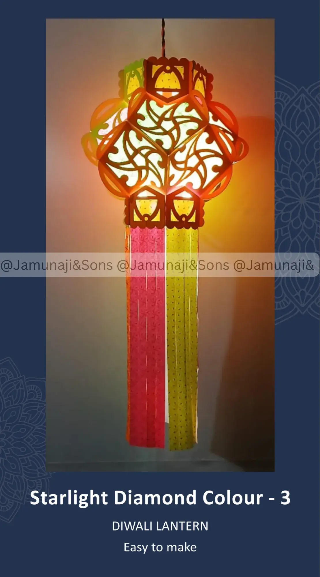 starlight diamond colour 3 foldable paper diwali kandil