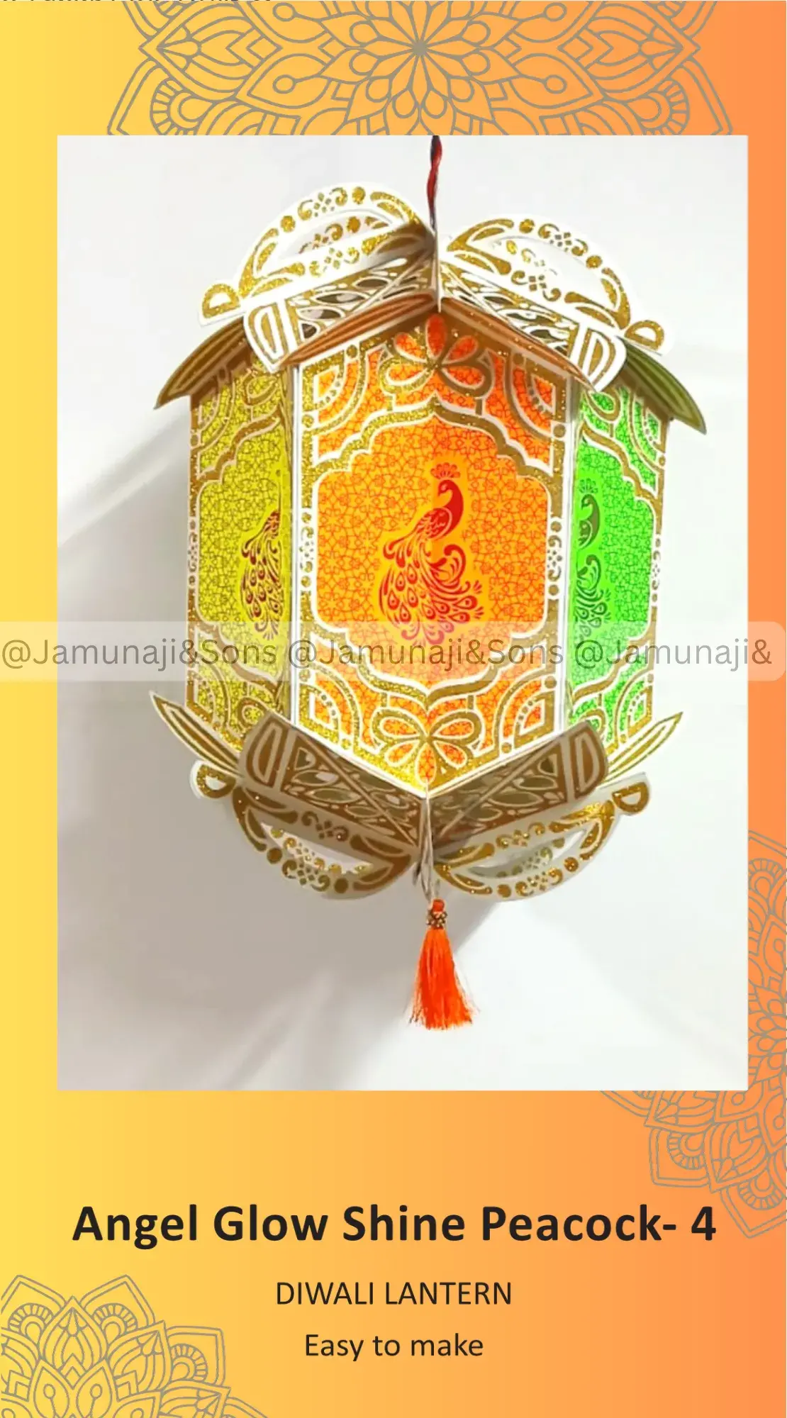 angel glow shine peacock 4 foldable paper diwali kandil