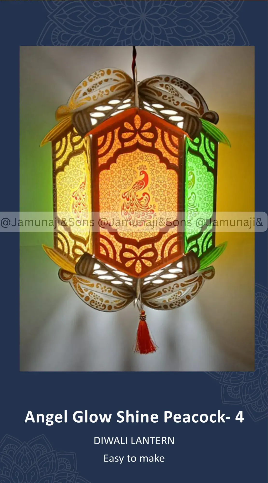 angel glow shine peacock 4 foldable paper diwali kandil