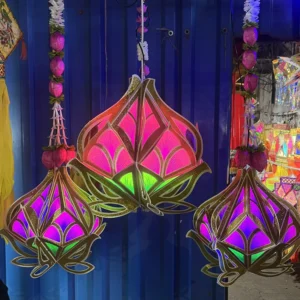 pink lotus with gold border foldable diwali kandil