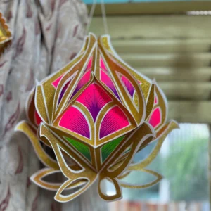 pink lotus with gold border foldable diwali kandil