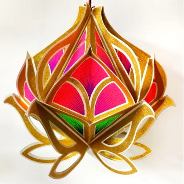 Pink Lotus Foldable Diwali Kandil Handmade Paper Lantern